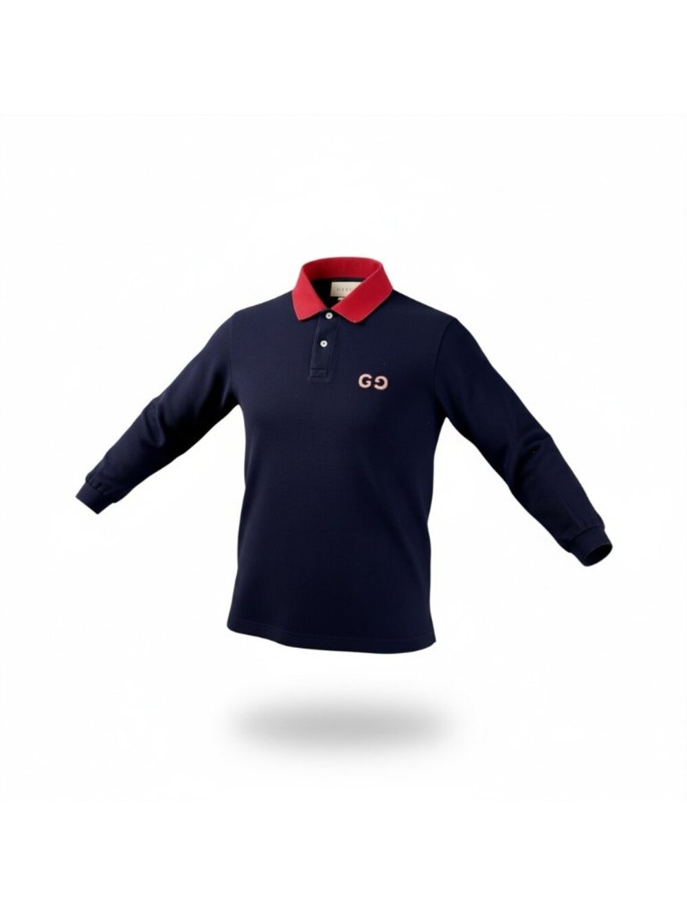 Gucci GG Embroidery 3/4 Length Polo Shirt S Navy Blue